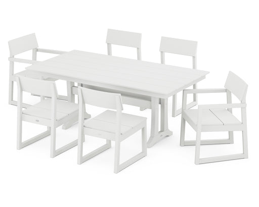 POLYWOOD EDGE 7-Piece Farmhouse Trestle Dining Set in Vintage White image