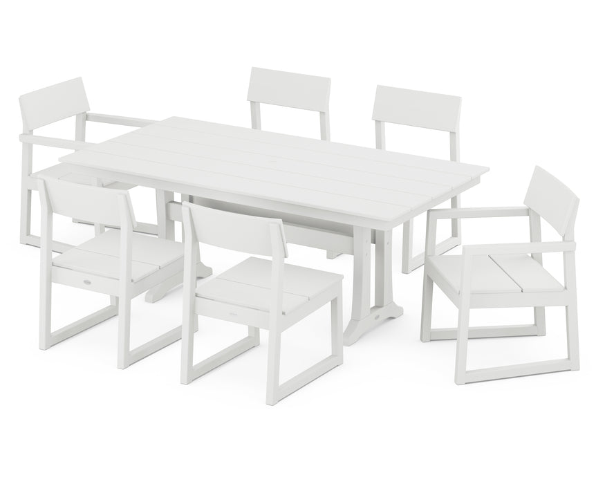 POLYWOOD EDGE 7-Piece Farmhouse Trestle Dining Set in Vintage White