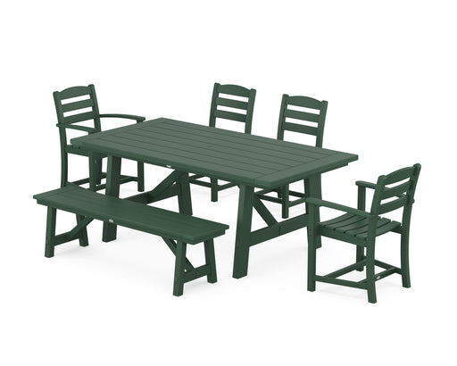 POLYWOOD La Casa Cafe 6-Piece Rustic Farmhouse Dining Set with Bench in Green image