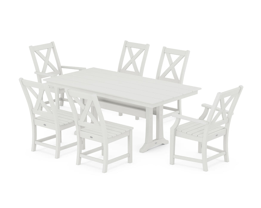 POLYWOOD Braxton 7-Piece Farmhouse Dining Set With Trestle Legs in Vintage White