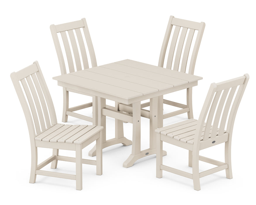 POLYWOOD Vineyard 5-Piece Farmhouse Trestle Side Chair Dining Set in Sand