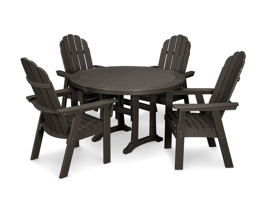 POLYWOOD Vineyard Curveback Adirondack 5-Piece Nautical Trestle Dining Set in Vintage Coffee