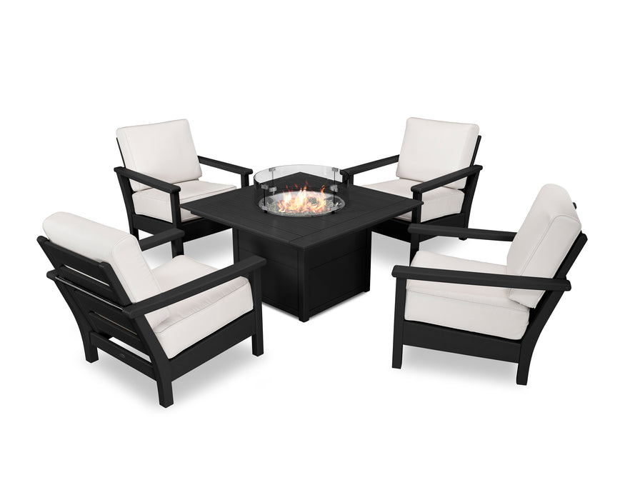 POLYWOOD Harbour 5-Piece Conversation Set with Fire Pit Table in Black / Bird's Eye image