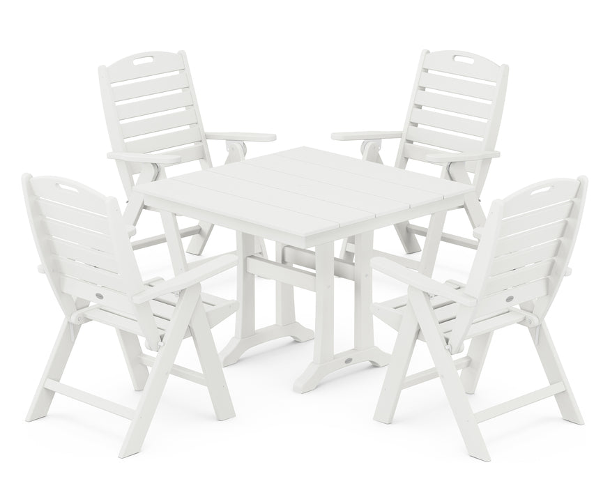 POLYWOOD Nautical Highback 5-Piece Farmhouse Trestle Dining Set in Vintage White