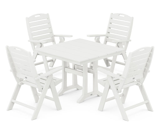 POLYWOOD Nautical Highback 5-Piece Farmhouse Trestle Dining Set in Vintage White image