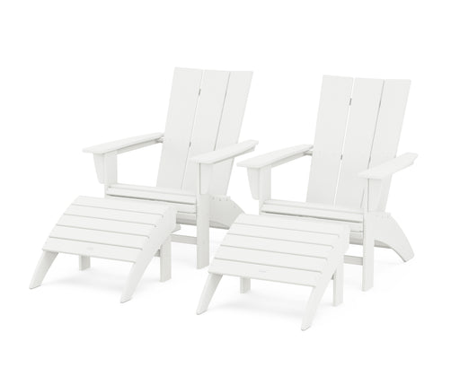 POLYWOOD Modern Curveback Adirondack Chair 4-Piece Set with Ottomans in Vintage White image