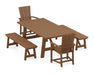 POLYWOOD Quattro 5-Piece Rustic Farmhouse Dining Set With Benches in Teak image