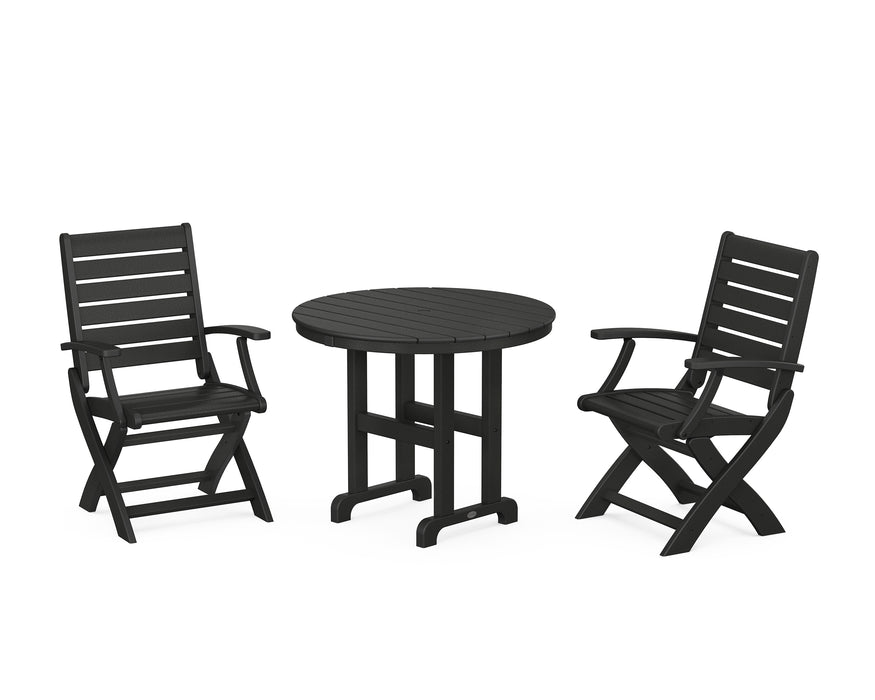 POLYWOOD Signature Folding Chair 3-Piece Round Farmhouse Dining Set in Black image