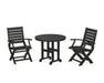 POLYWOOD Signature Folding Chair 3-Piece Round Farmhouse Dining Set in Black image