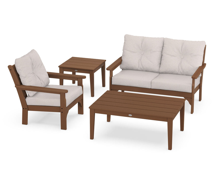 POLYWOOD Vineyard 4-Piece Deep Seating Set in Teak / Dune Burlap