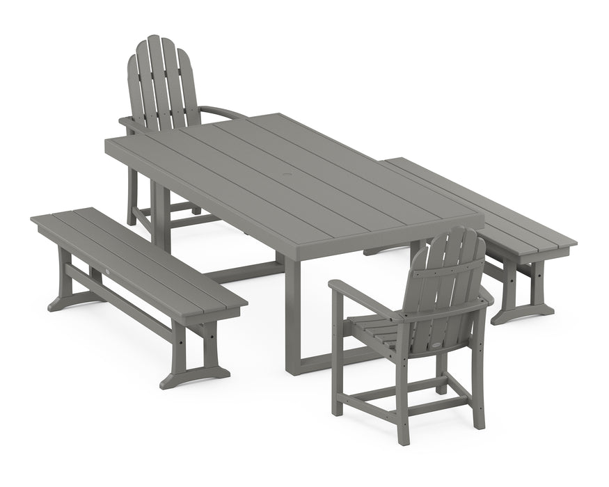 POLYWOOD Classic Adirondack 5-Piece Dining Set with Benches in Slate Grey