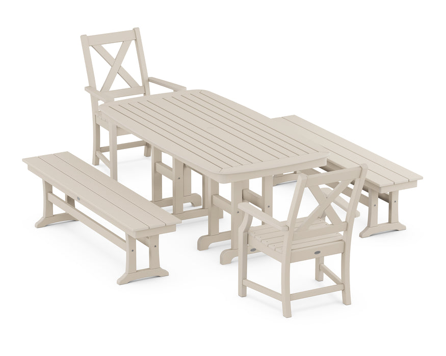 POLYWOOD Braxton 5-Piece Dining Set with Benches in Sand image