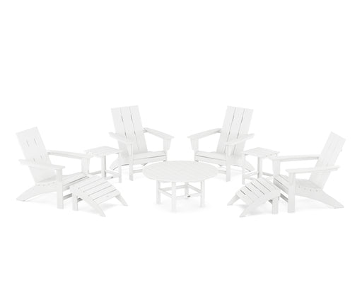 POLYWOOD Modern Adirondack Chair 9-Piece Conversation Set in White image