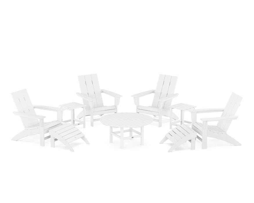 POLYWOOD Modern Adirondack Chair 9-Piece Conversation Set in White image