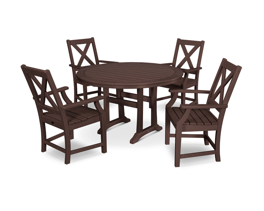 POLYWOOD Braxton 5-Piece Nautical Trestle Arm Chair Dining Set in Mahogany