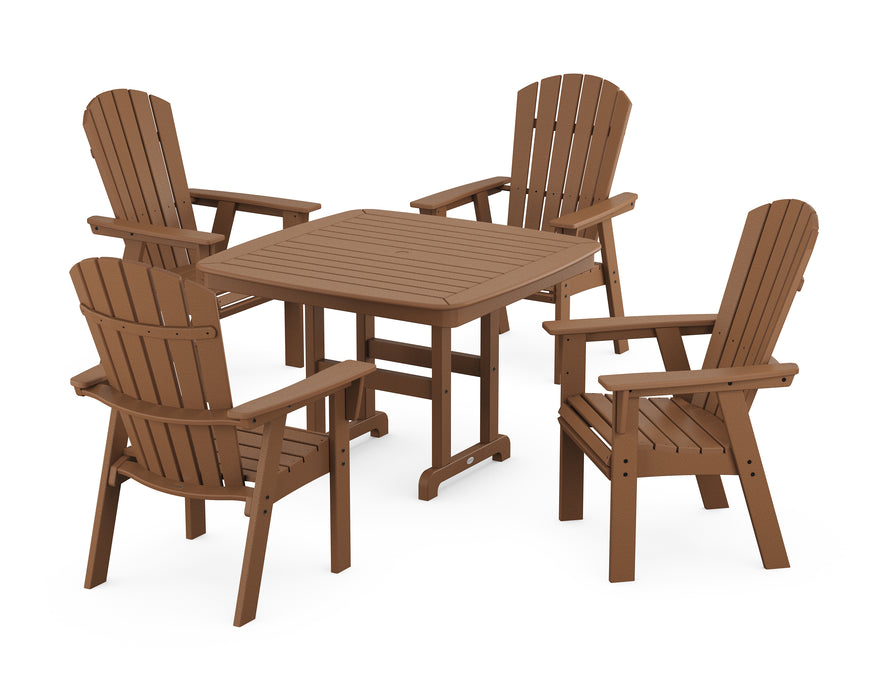 POLYWOOD Nautical Curveback Adirondack 5-Piece Dining Set in Teak