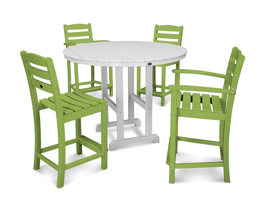 POLYWOOD La Casa Cafe 5-Piece Round Farmhouse Counter Dining Set in Lime / White