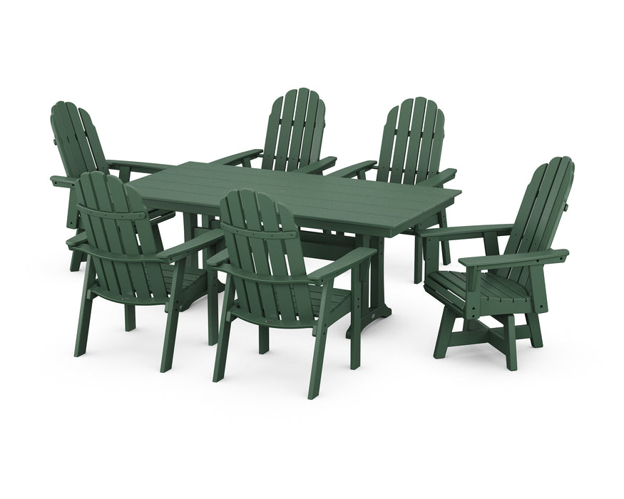 POLYWOOD Vineyard Curveback Adirondack Swivel Chair 7-Piece Farmhouse Dining Set in Green