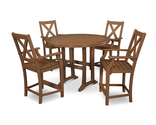 POLYWOOD Braxton 5-Piece Nautical Trestle Arm Chair Counter Set in Teak image