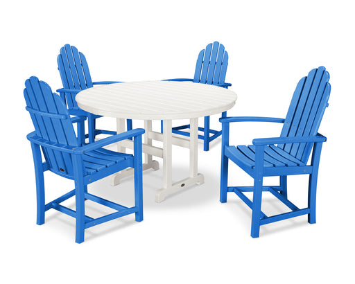 POLYWOOD Classic Adirondack 5-Piece Round Farmhouse Dining Set in Pacific Blue / White image