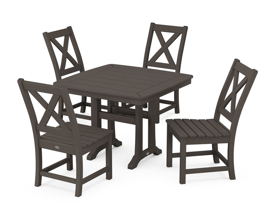 POLYWOOD Braxton Side Chair 5-Piece Dining Set with Trestle Legs in Vintage Coffee