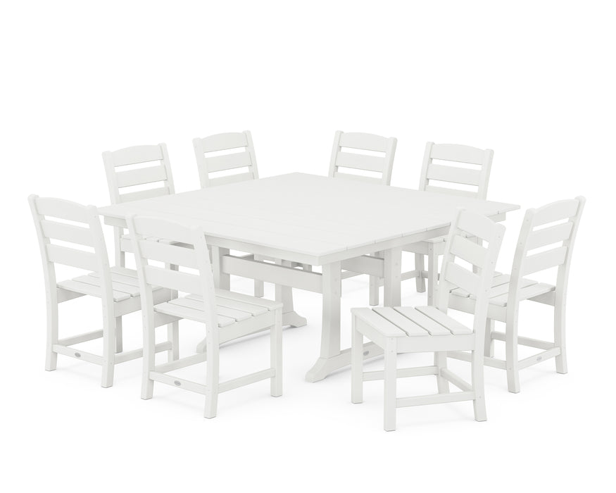 POLYWOOD Lakeside 9-Piece Farmhouse Trestle Dining Set in Vintage White
