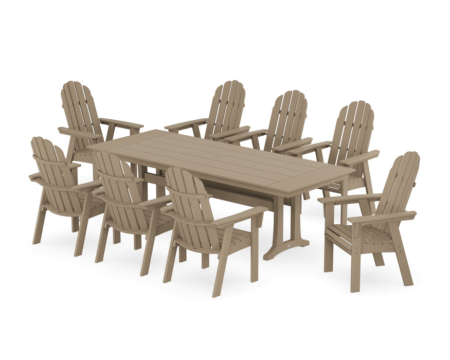 POLYWOOD Vineyard 9-Piece Curveback Adirondack Farmhouse Dining Set with Trestle Legs in Vintage Sahara