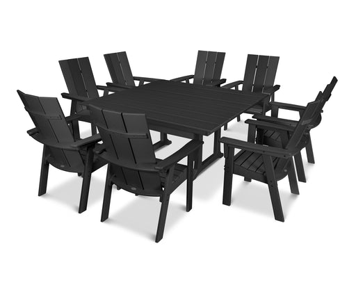 POLYWOOD Modern Curveback Adirondack 9-Piece Farmhouse Trestle Dining Set in Black image