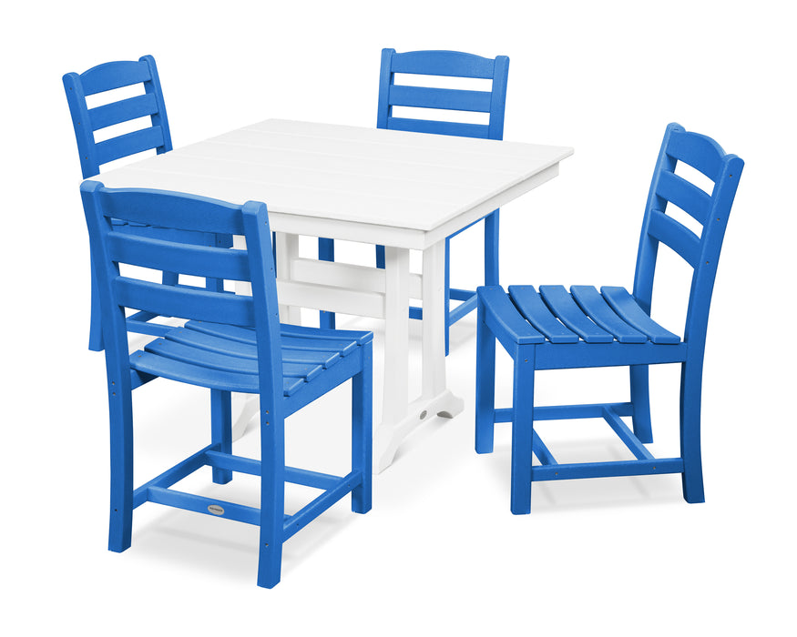 POLYWOOD La Casa Cafe 5-Piece Farmhouse Trestle Side Chair Dining Set in Pacific Blue / White