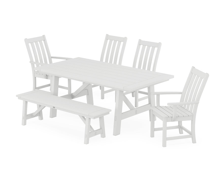 POLYWOOD Vineyard 6-Piece Rustic Farmhouse Dining Set With Bench in White