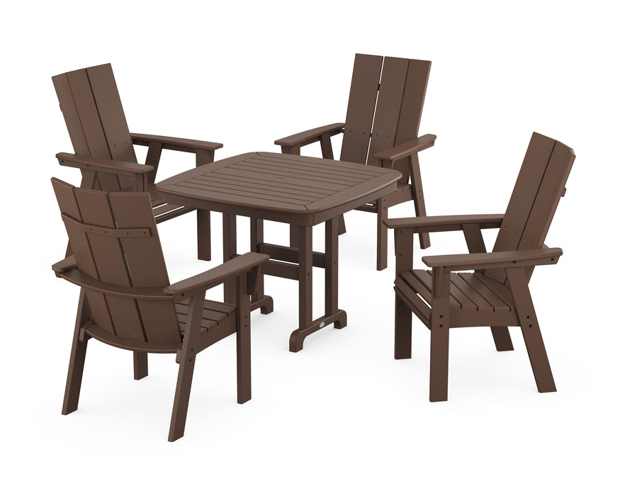 POLYWOOD Modern Curveback Adirondack 5-Piece Dining Set in Mahogany