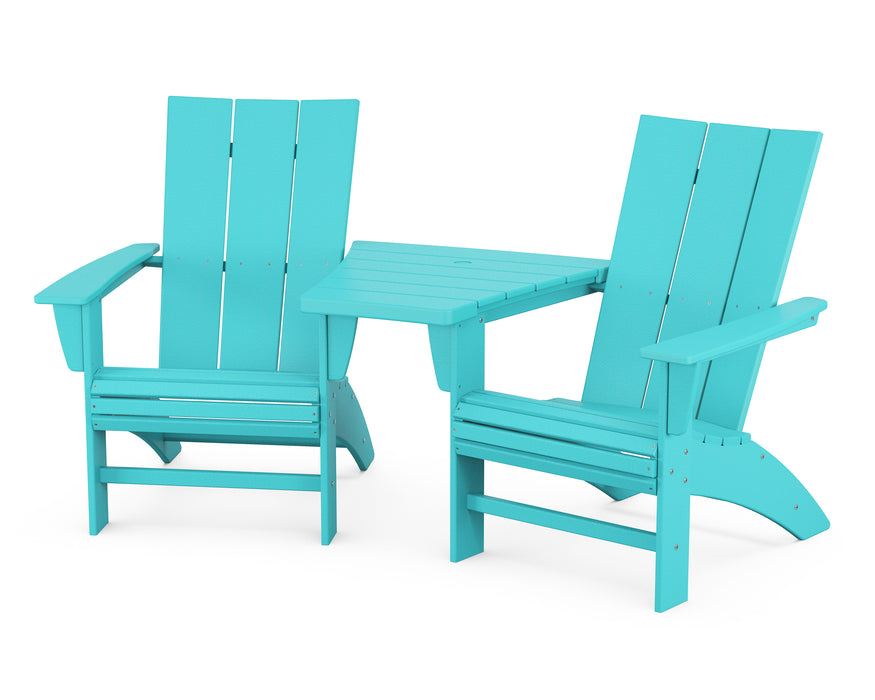 POLYWOOD Modern 3-Piece Curveback Adirondack Set with Angled Connecting Table in Aruba image