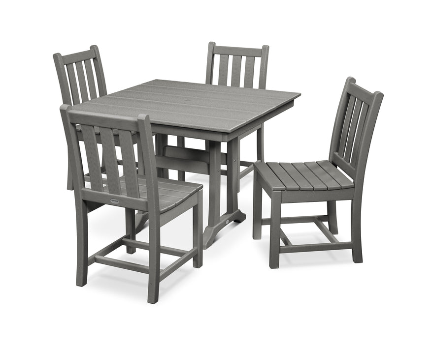 POLYWOOD Traditional Garden 5-Piece Farmhouse Trestle Dining Set in Slate Grey