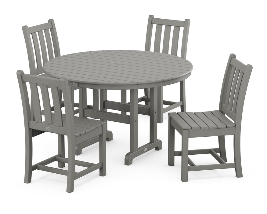 POLYWOOD Traditional Garden Side Chair 5-Piece Round Farmhouse Dining Set in Slate Grey image