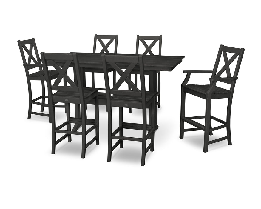 POLYWOOD Braxton 7-Piece Farmhouse Trestle Bar Set in Black