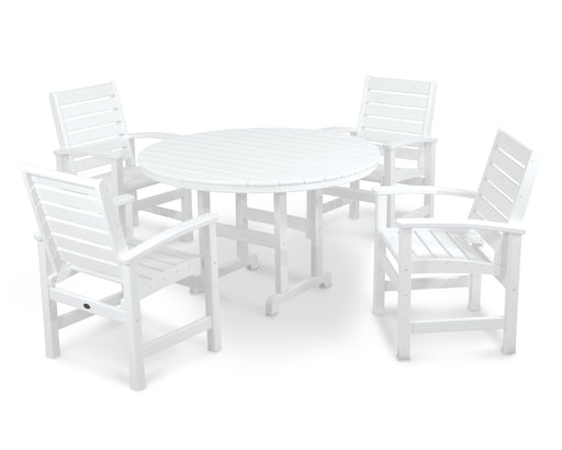 POLYWOOD Signature 5-Piece Round Farmhouse Dining Set in White image