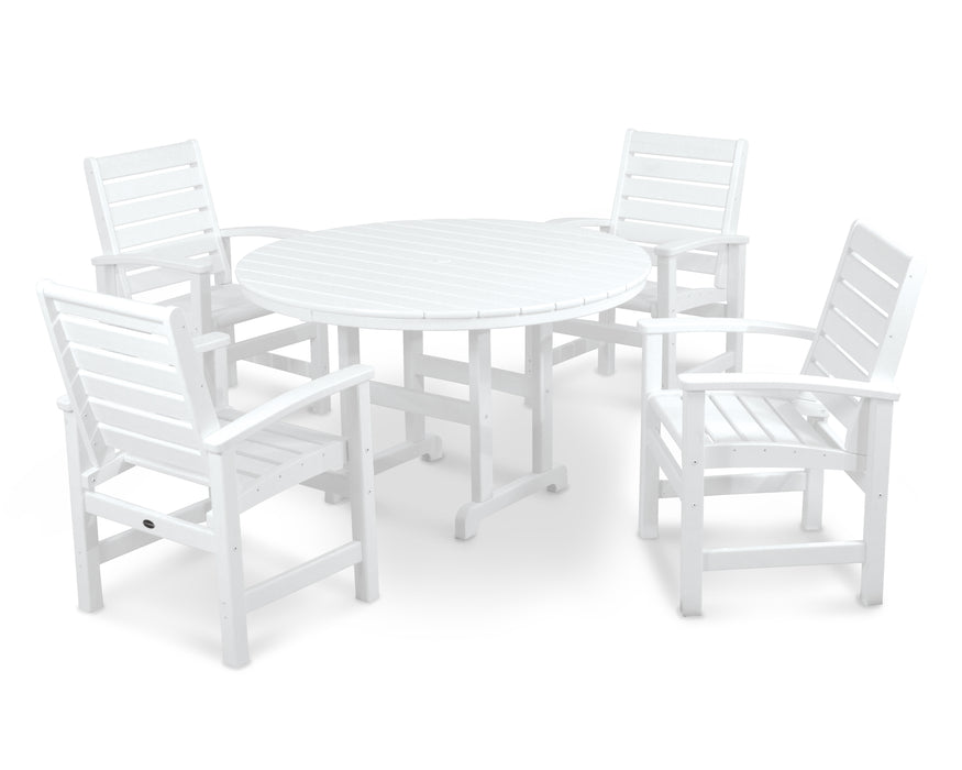 POLYWOOD Signature 5-Piece Round Farmhouse Dining Set in White image