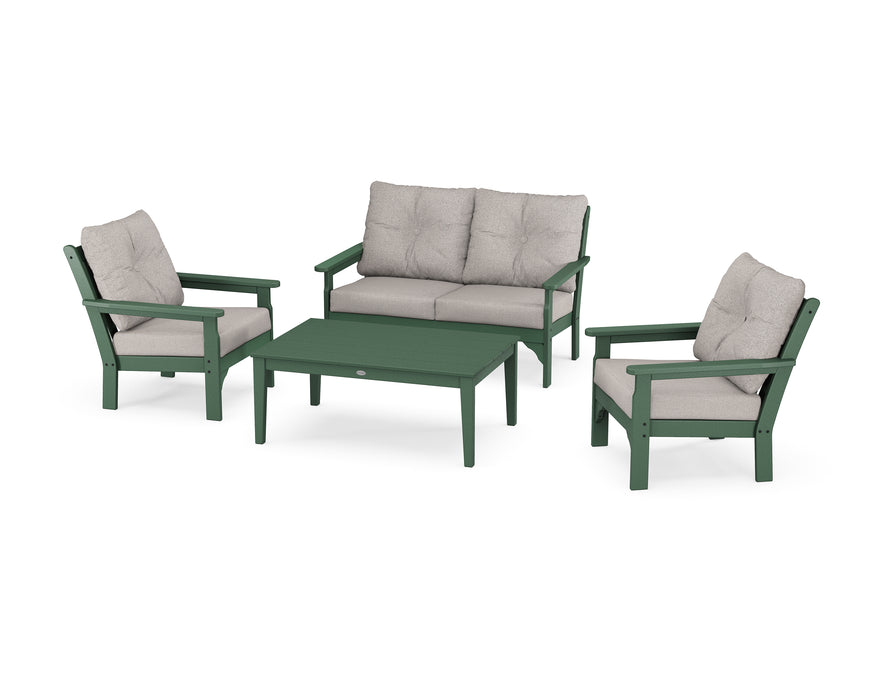 POLYWOOD Vineyard 4-Piece Deep Seating Set in Green / Weathered Tweed