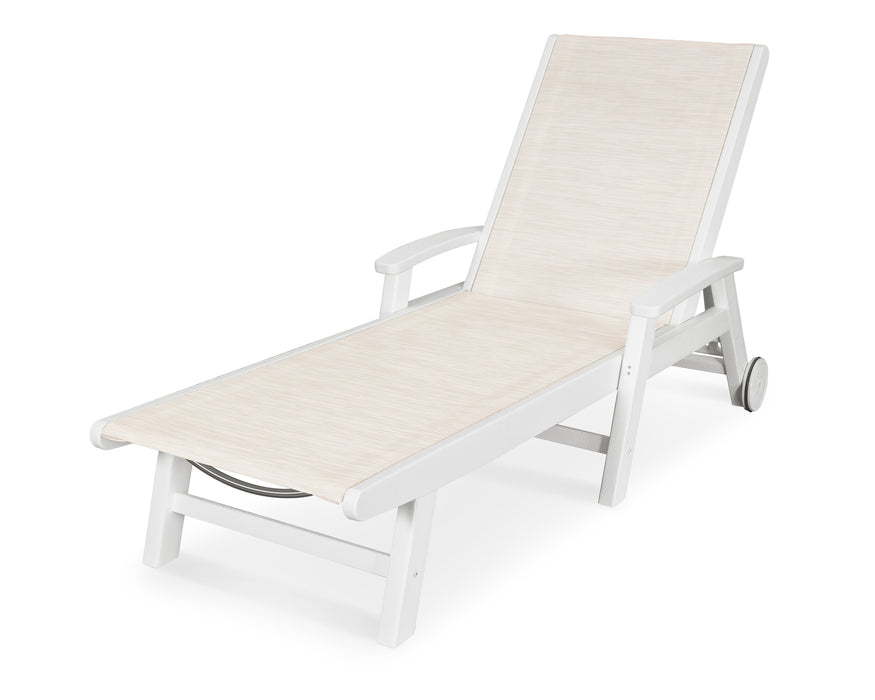 POLYWOOD Coastal Chaise with Wheels in Vintage White / Parchment Sling image