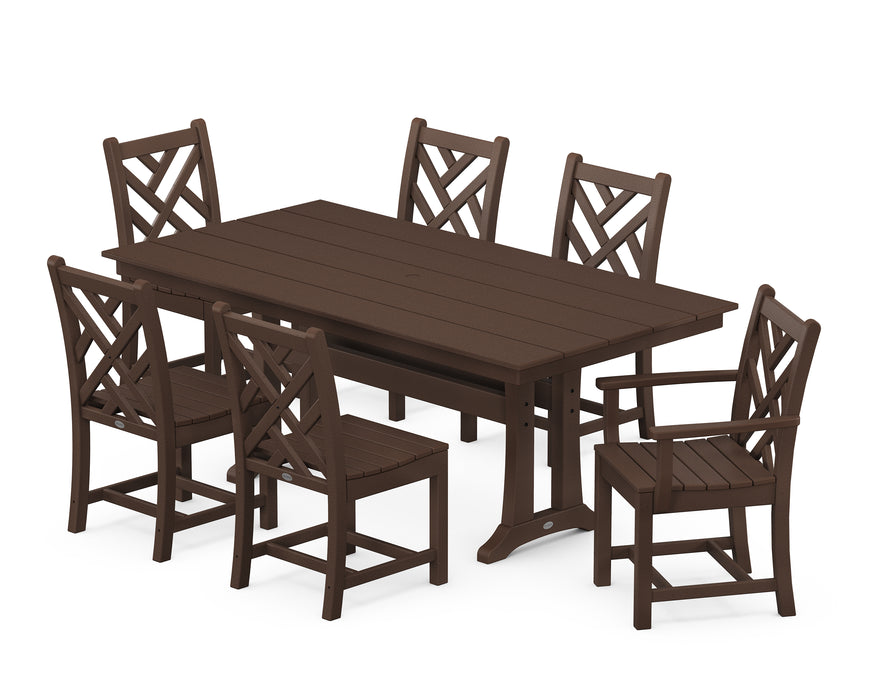 POLYWOOD Chippendale 7-Piece Farmhouse Trestle Dining Set in Mahogany image