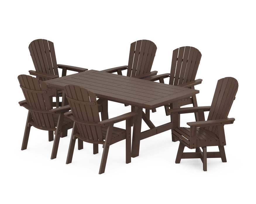 POLYWOOD Nautical Curveback Adirondack Swivel Chaie 7-Piece Rustic Farmhouse Dining Set in Mahogany image