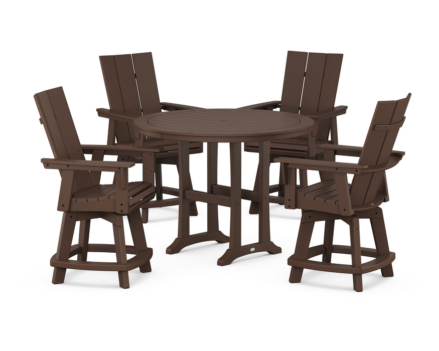 POLYWOOD 5-Piece Modern Swivel Counter Set in Mahogany image