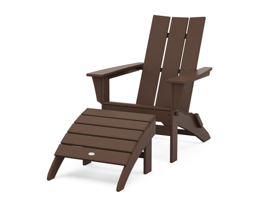 POLYWOOD Modern Folding Adirondack Chair 2-Piece Set with Ottoman in Mahogany image