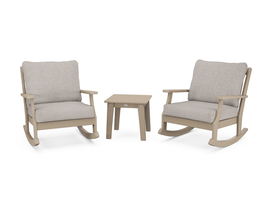 POLYWOOD Braxton 3-Piece Deep Seating Rocker Set in Vintage Sahara / Weathered Tweed