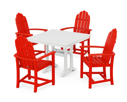 POLYWOOD Classic Adirondack 5-Piece Farmhouse Dining Set With Trestle Legs in Sunset Red / White image