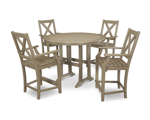 POLYWOOD Braxton 5-Piece Nautical Trestle Arm Chair Counter Set in Vintage Sahara image