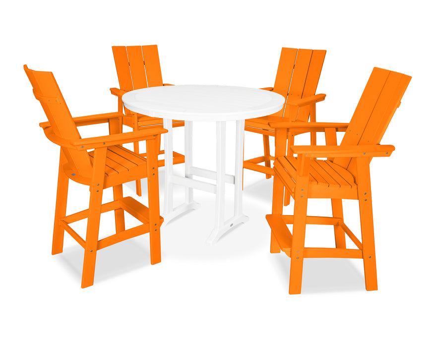 POLYWOOD Modern Curveback Adirondack 5-Piece Nautical Trestle Bar Set in Tangerine / White