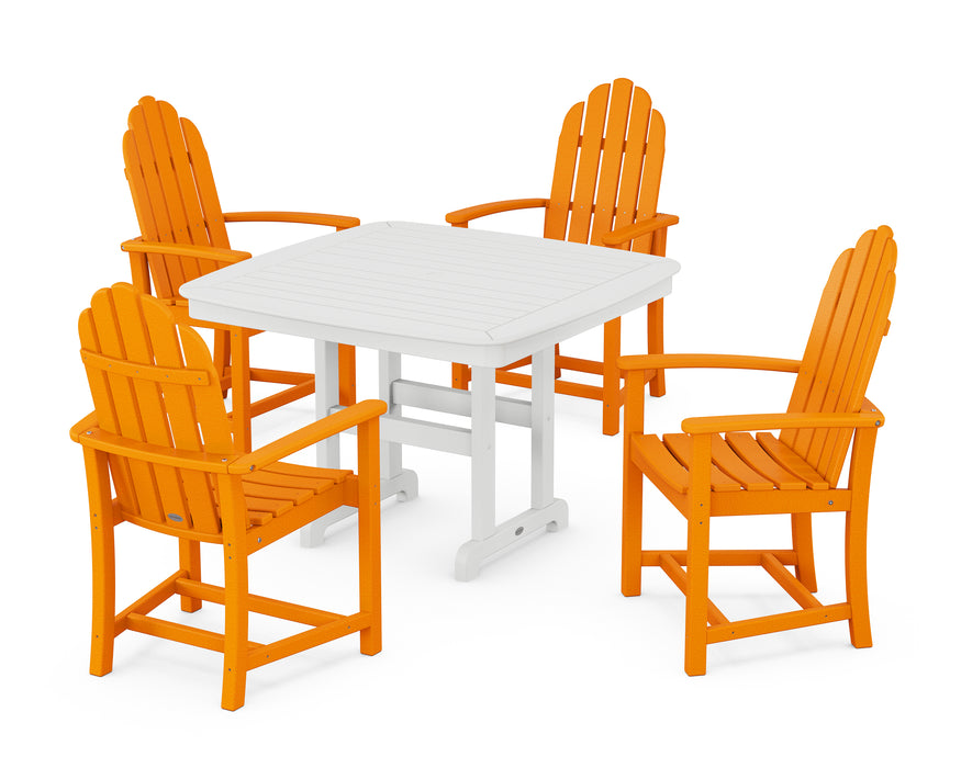 POLYWOOD Classic Adirondack 5-Piece Dining Set with Trestle Legs in Tangerine / White