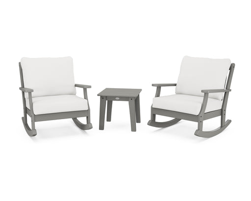 POLYWOOD Braxton 3-Piece Deep Seating Rocker Set in Slate Grey / Natural Linen image