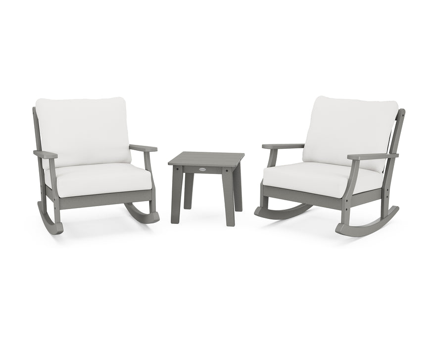 POLYWOOD Braxton 3-Piece Deep Seating Rocker Set in Slate Grey / Natural Linen image